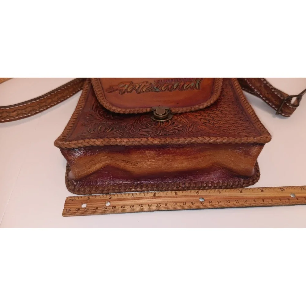 Vintage purse Leather Hand Tooled Handbag El Rincon Mexico Artesanal Boho Retro